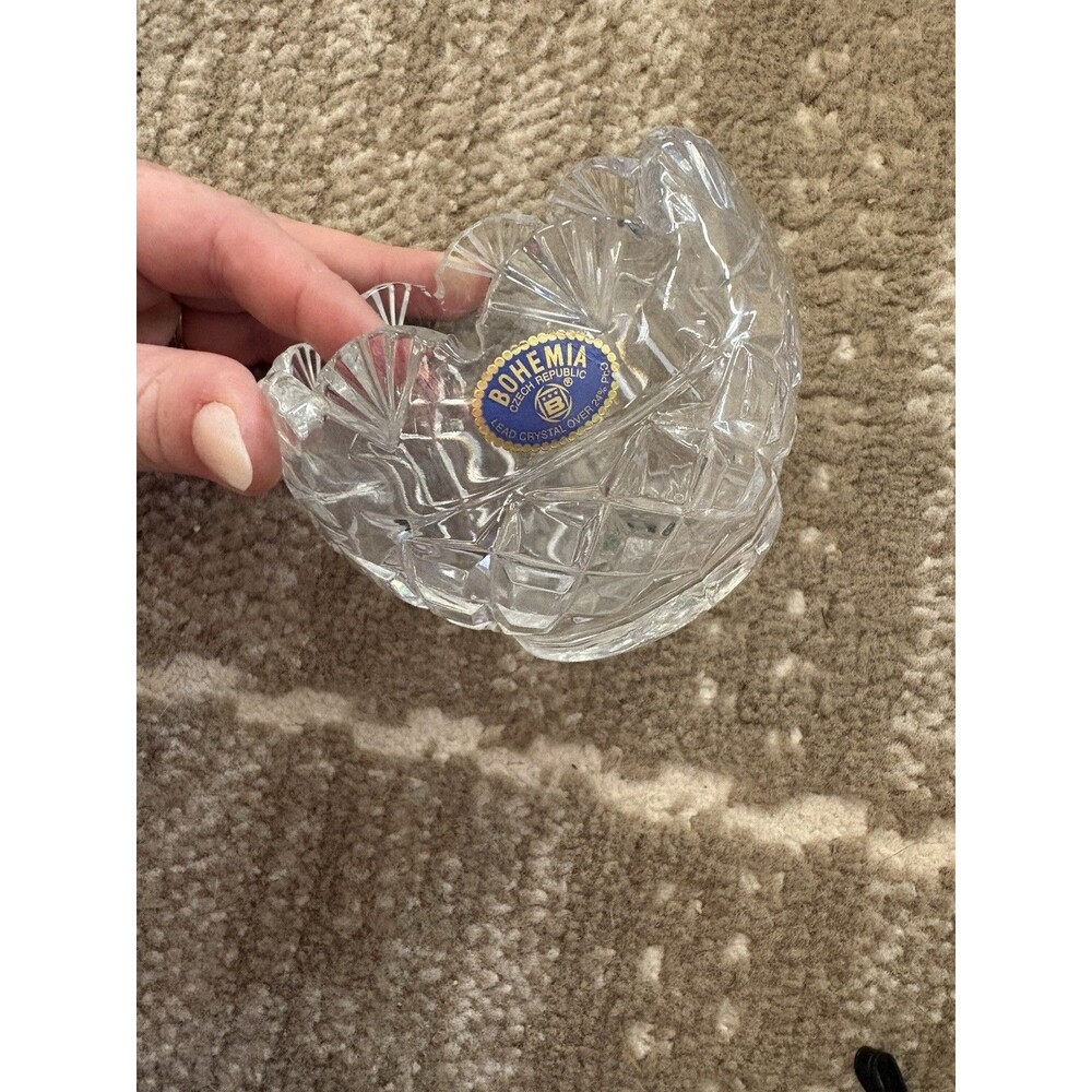Bohemia Czech Republic Lead Crystal Bowl 24% PbO Scalloped Cut Glass Dish
